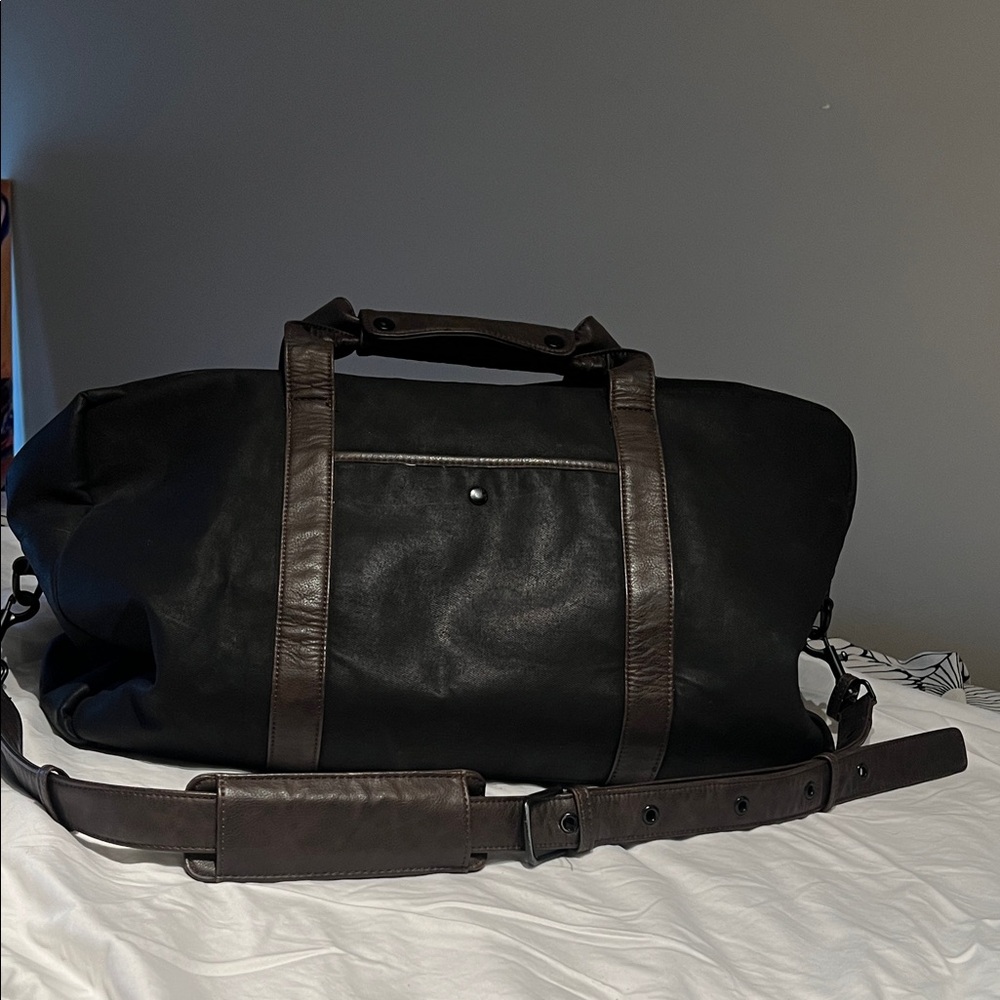 Matt & Nat Black and Brown Duffel Bag Canvas and Vegan Leather